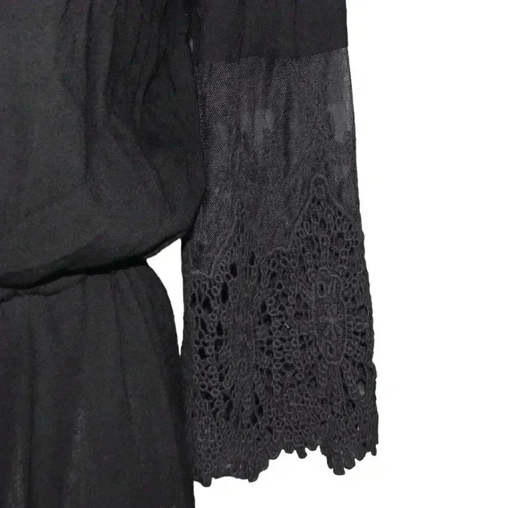 Young Fabulous & Broke Black Off Shoulder Midi Dress Lace Bell Sleeve Tassels S - Picture 4 of 7